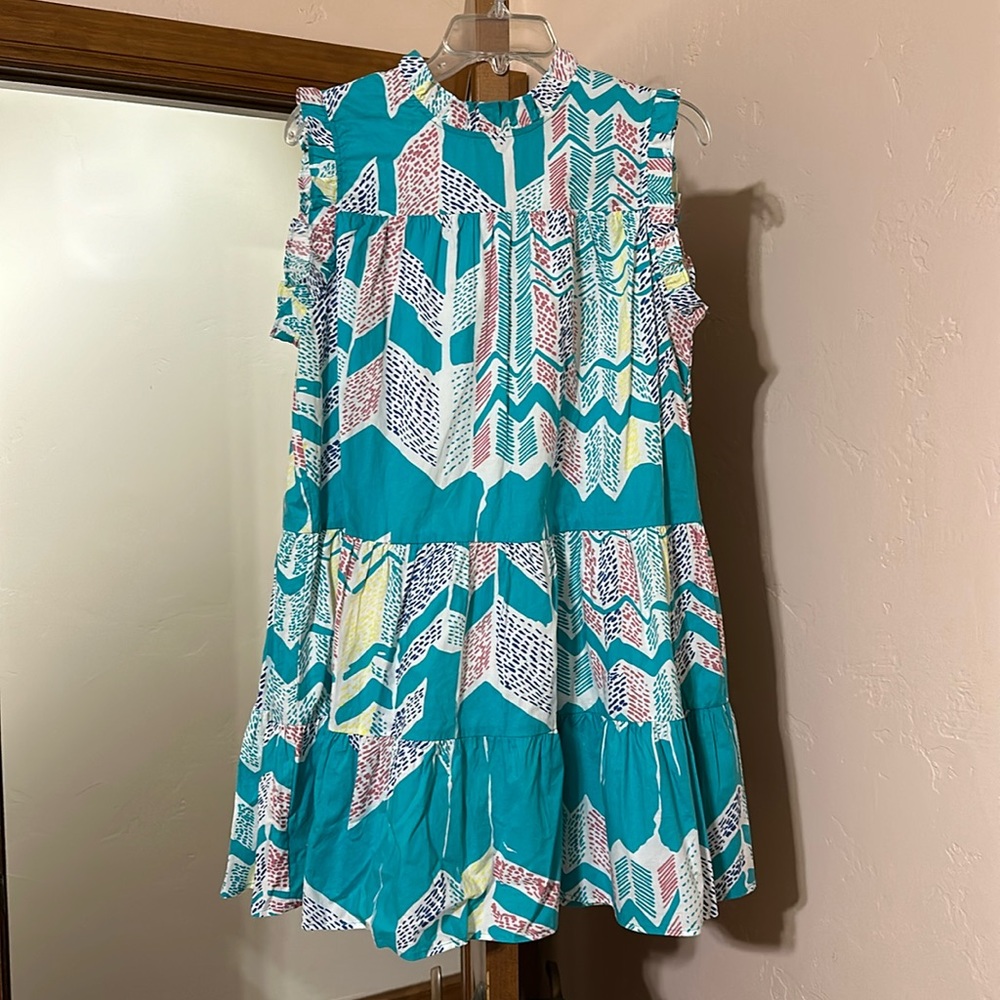 Size large teal and multi short dress.